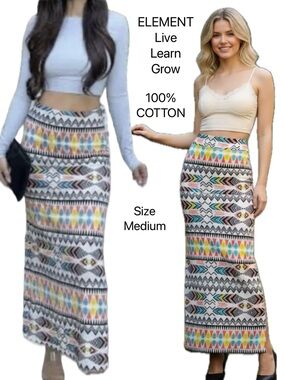 Element Multicolor Aztec Print Maxi Skirt 🔥 - Size Medium, Boho • 100% Cotton